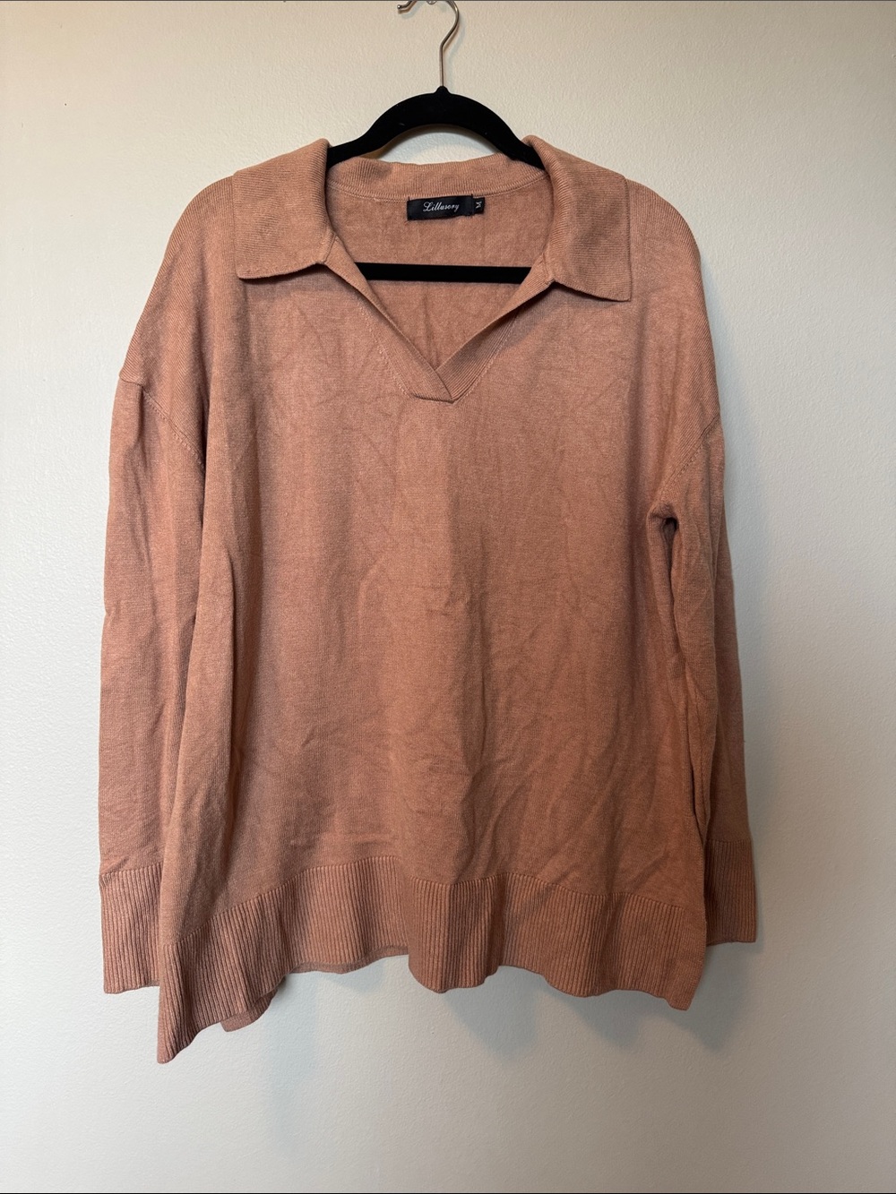 Lillusory Tan Collared V-Neck Sweater